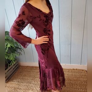 Stunning Vintage Burnout Silk Velvet Vintage 90's Y2K Beaded Sequins Gown Sz.4